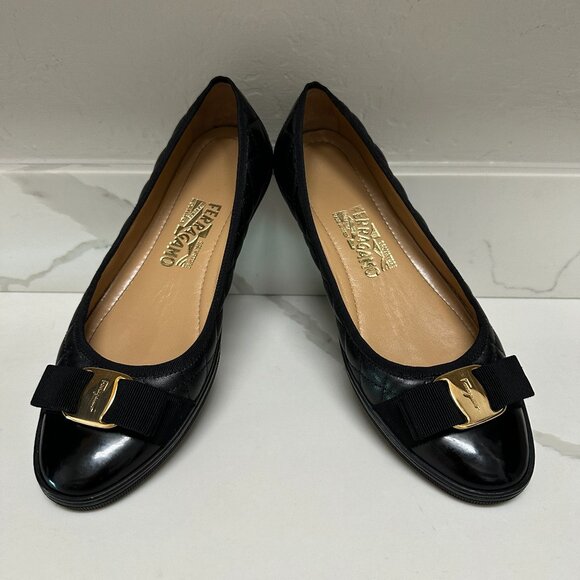 Salvatore Ferragamo Rufina Quilted Ballet Flats Black - Picture 1 of 16